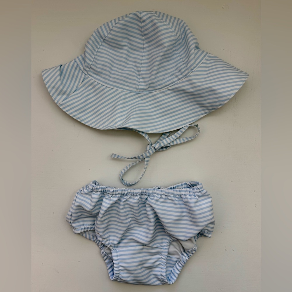 Minnow - Blue Stripe Baby Swim Hat & Bloomers Set - 6–12M